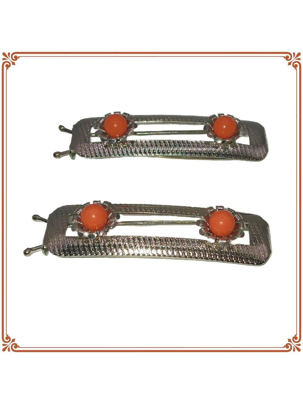 Vintage NOS Metal Barrette with Coral Lucite Beads, 1980s-90s,